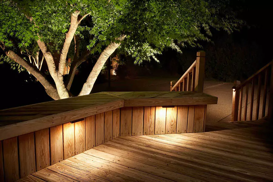 deck with under seating lights