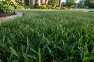 Thick green lawn growing in a residential yard in Carmel, IN, showing healthy grass suited for sunny and shaded areas.