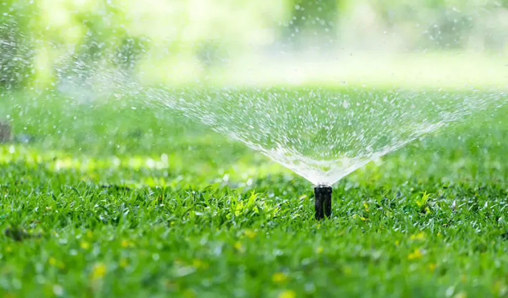 automatic garden lawn sprinkler turned on