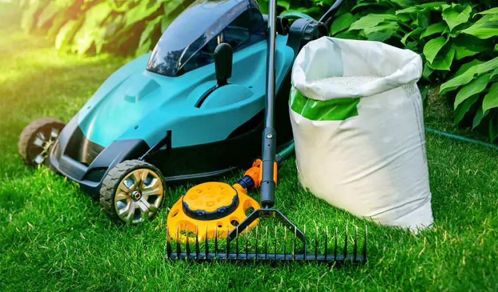 Lots of equipment over the lawn for giving lawn care solutions